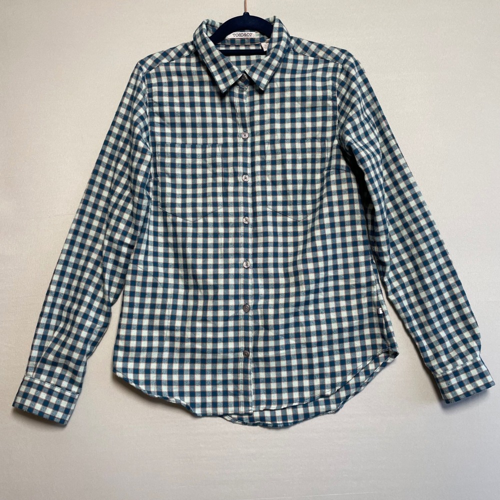 Toad&Co Womens XS Green Blue Plaid Gingham Long‎ Sleeve Button Up Shirt Top